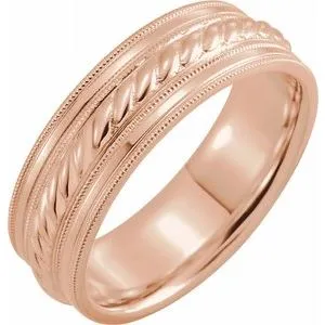 10K Rose 7 mm Rope Pattern Band with Milgrain Size 10