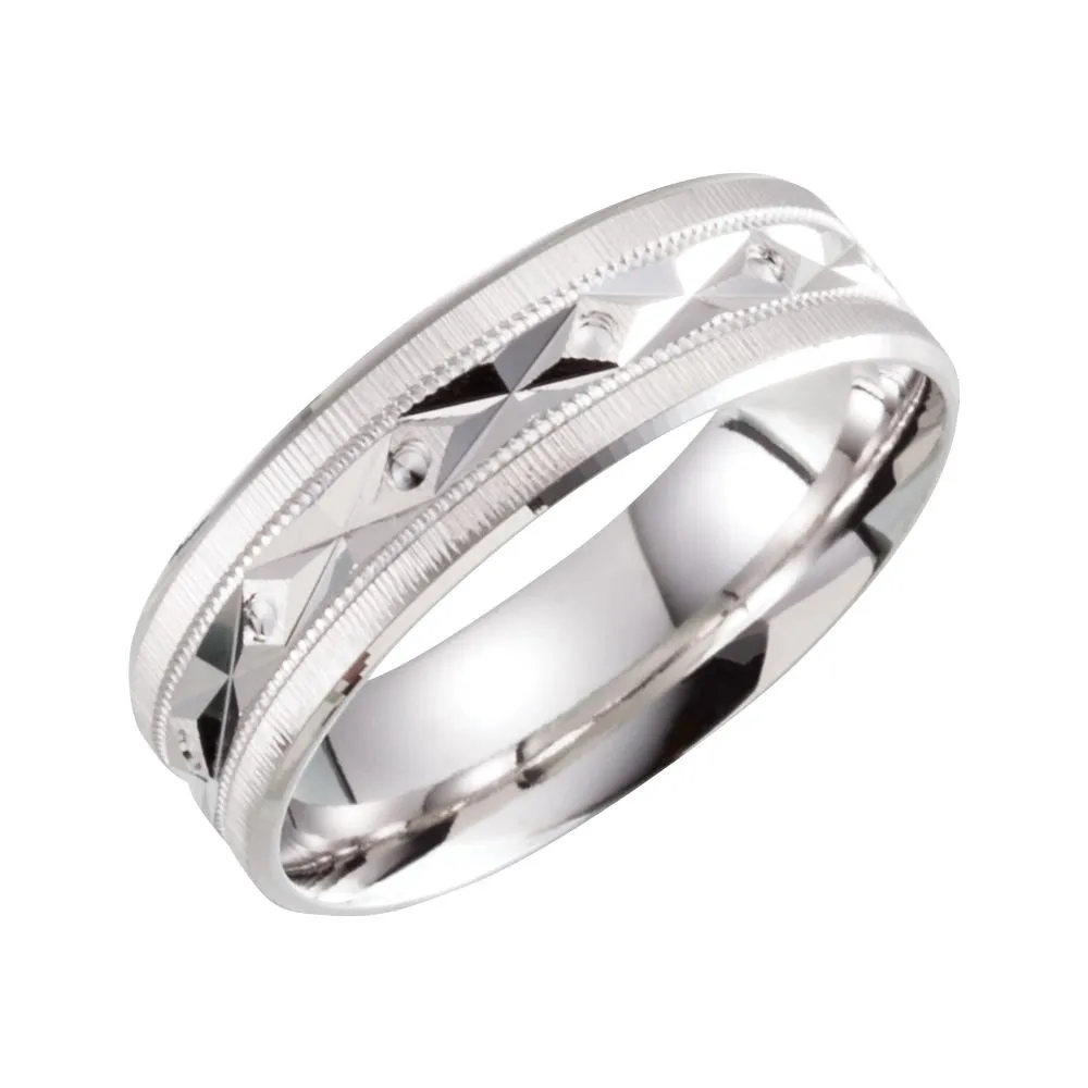 10k White Gold 6.5mm Lightweight Patterned Milgrain Band Size 10