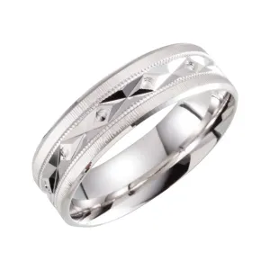 10k White Gold 6.5mm Lightweight Patterned Milgrain Band Size 10