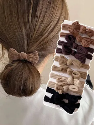 10pcs Solid Color Butterfly Decorated Elastic Hair Ties - Multicolor- FD ⚡