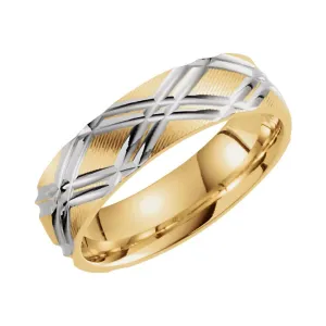 14K Yellow & White 6mm Patterned Band Size 10