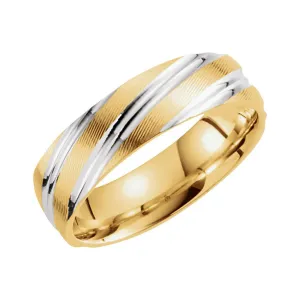 14k Yellow Gold & White 6mm Patterned Band Size 10