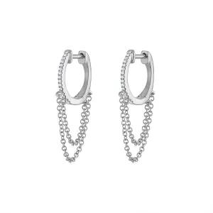 14KT GOLD DIAMOND HUGGIE CHAIN EARRING