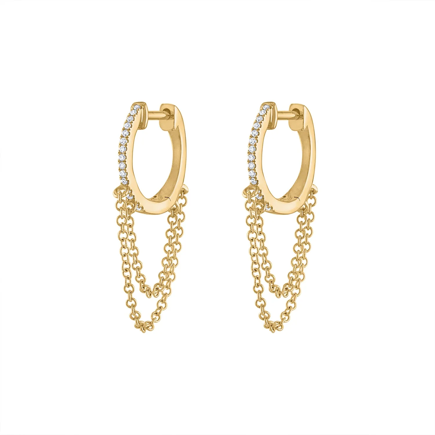 14KT GOLD DIAMOND HUGGIE CHAIN EARRING