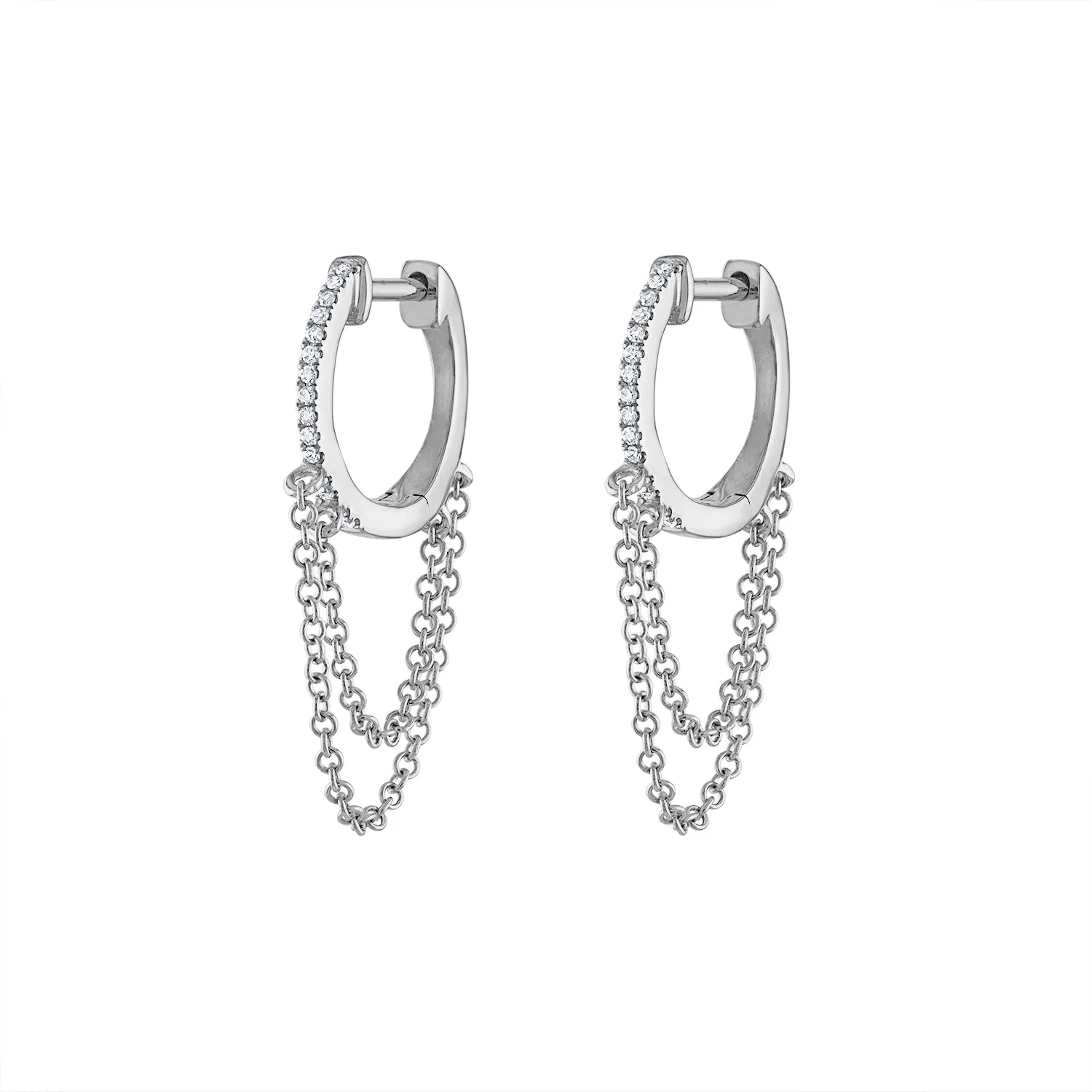 14KT GOLD DIAMOND HUGGIE CHAIN EARRING