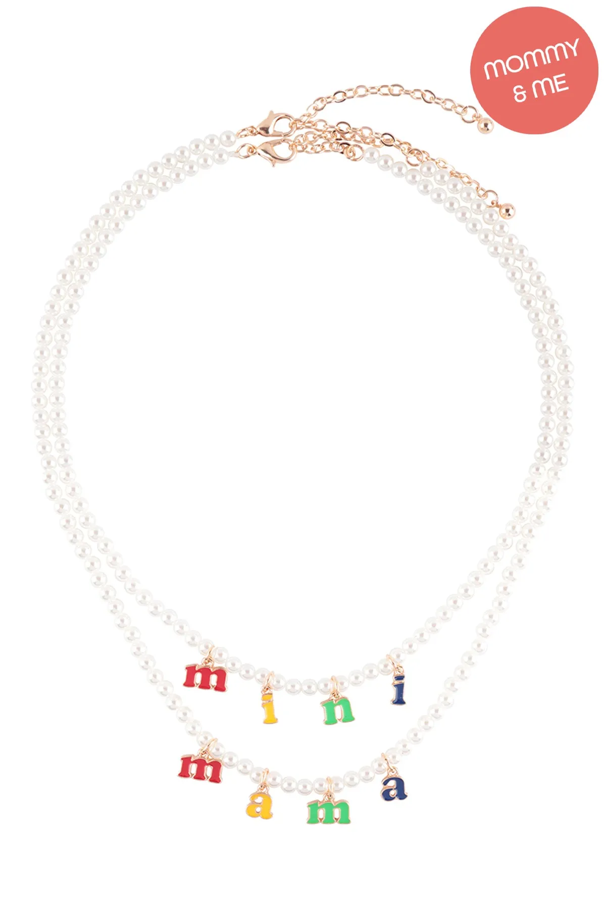 16" MAMA & MINI SHAPED ENAMEL PEARL 2 SET NECKLACES