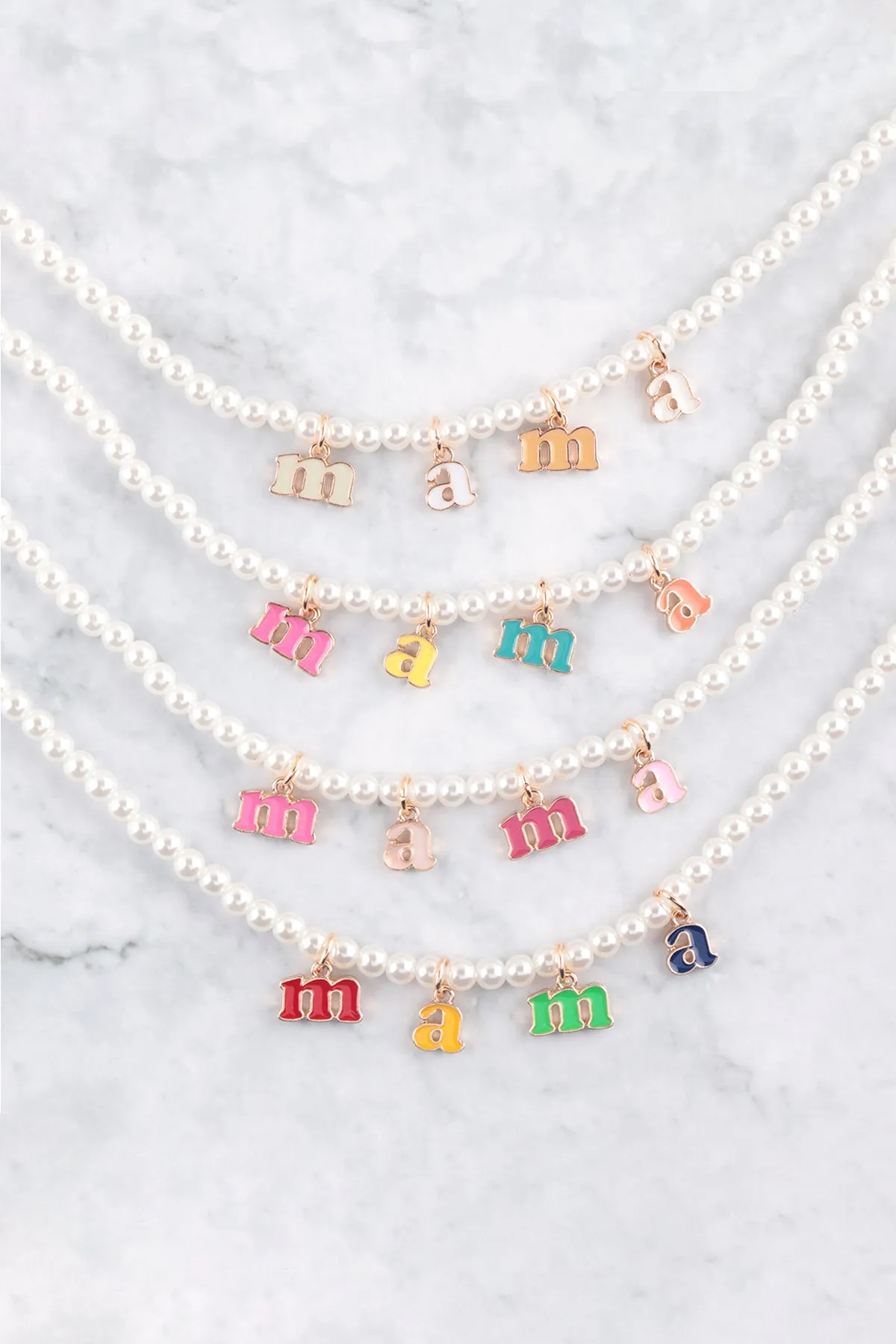 16" MAMA & MINI SHAPED ENAMEL PEARL 2 SET NECKLACES