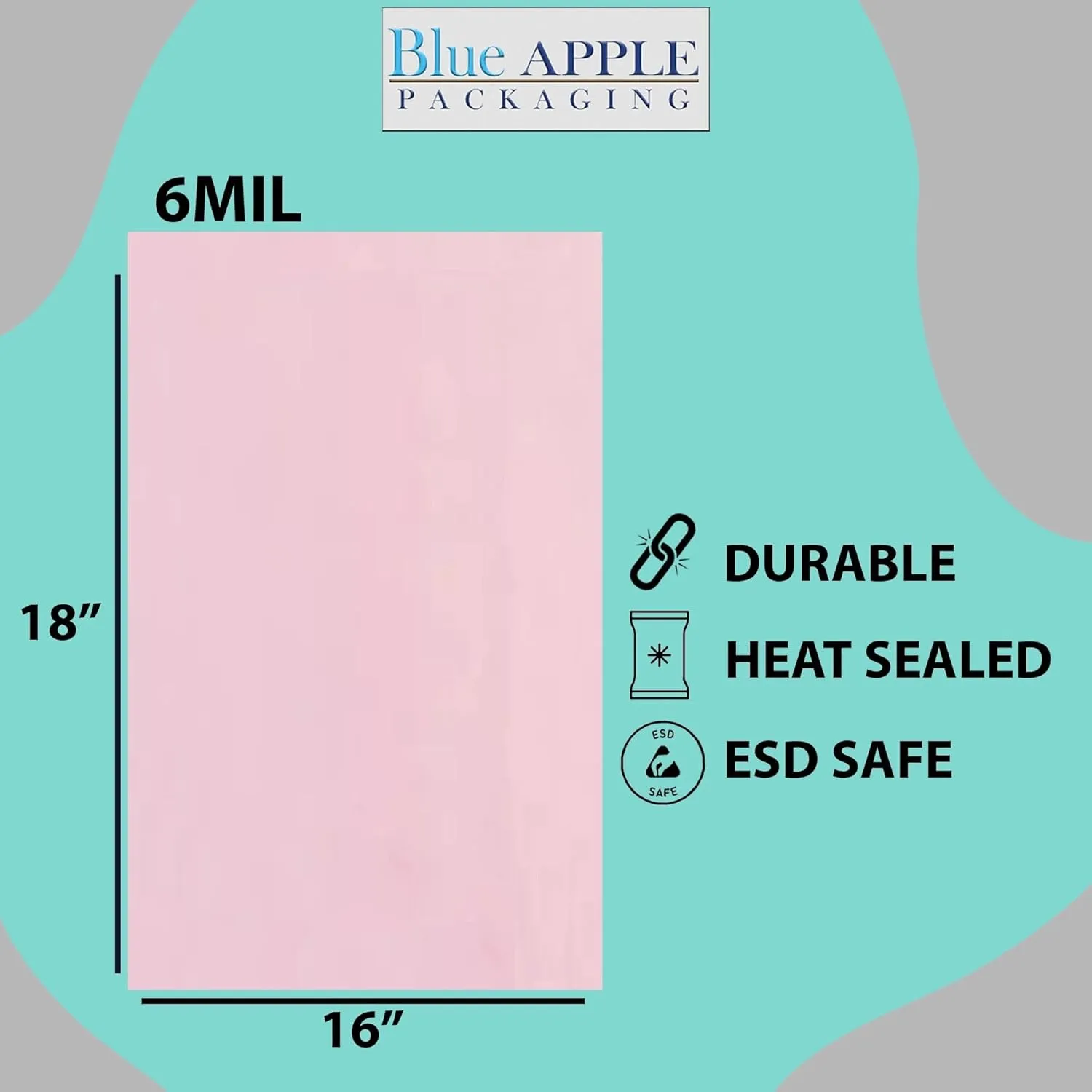 16X18 inches Pink Anti Static Bags 6 Mil Flat