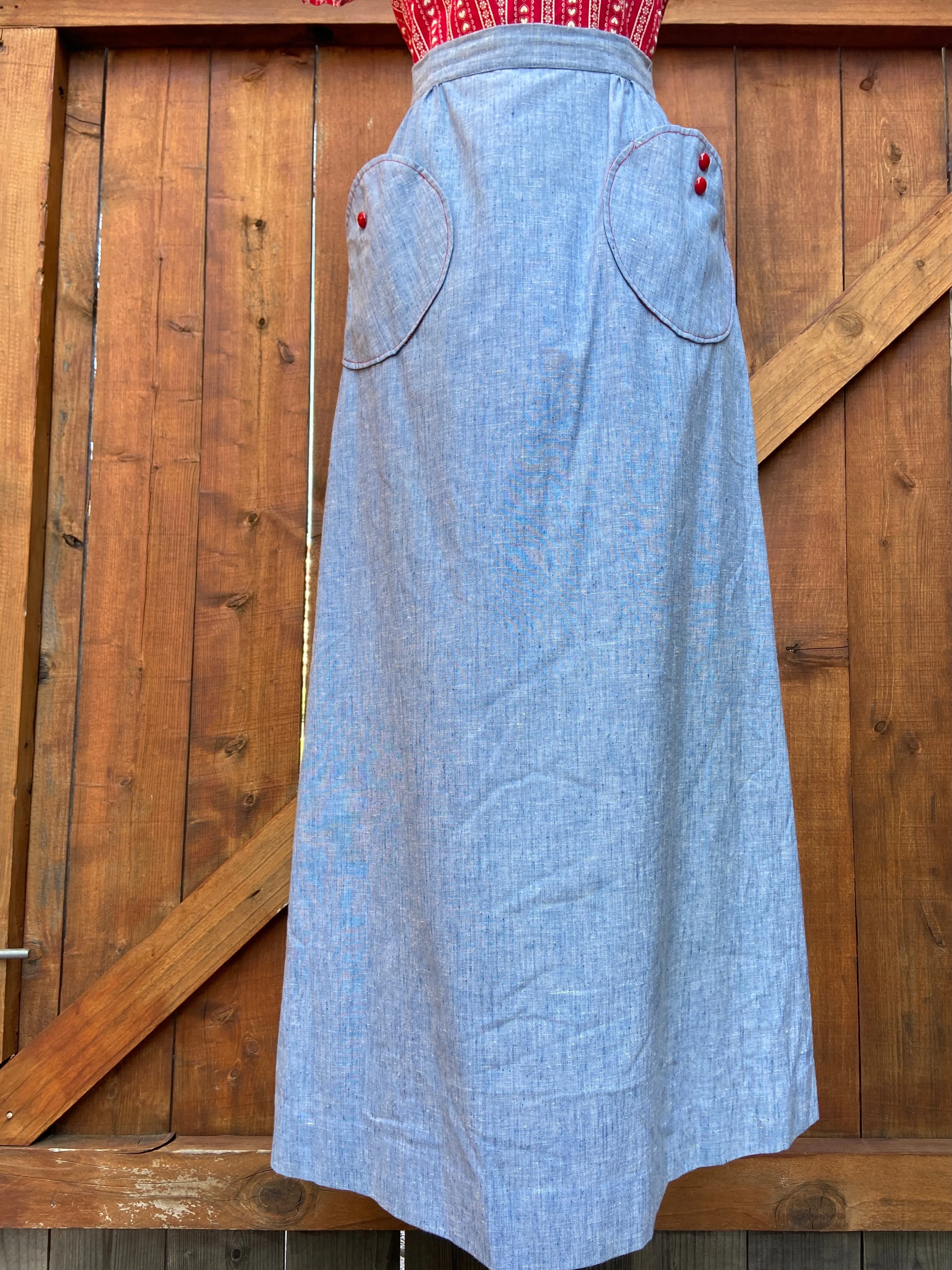 1960s Chambray A-Line Skirt With Pockets