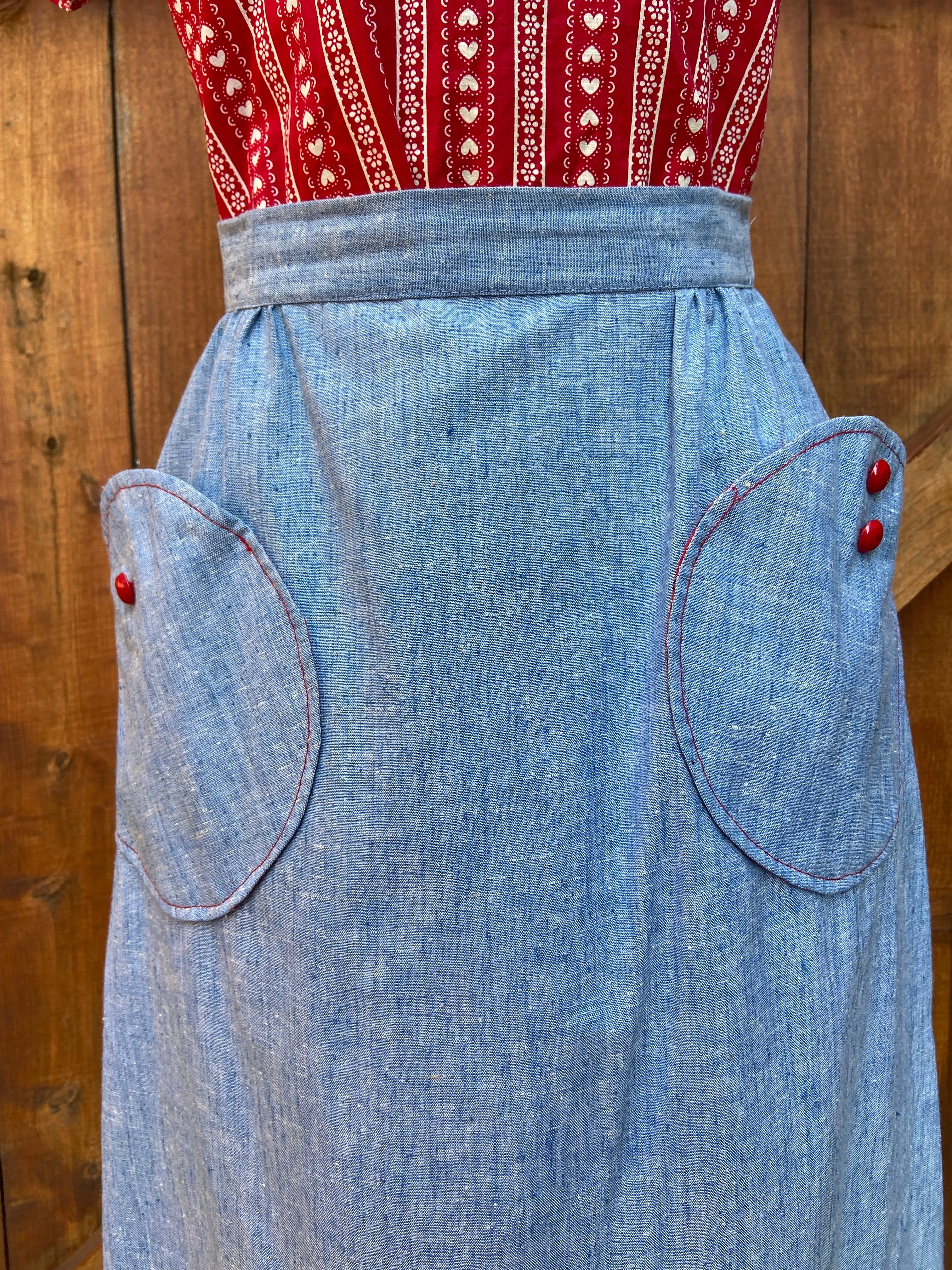 1960s Chambray A-Line Skirt With Pockets