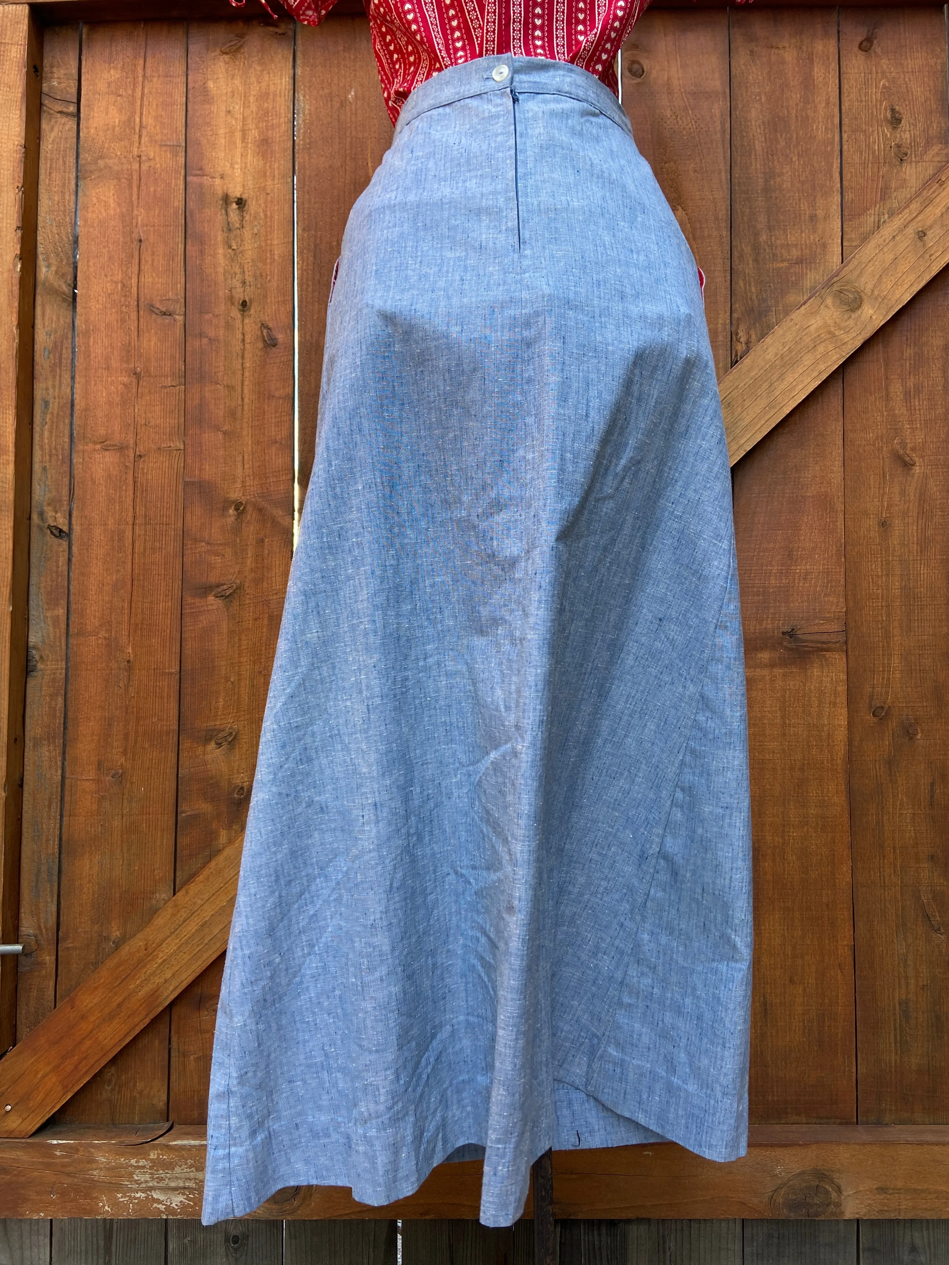 1960s Chambray A-Line Skirt With Pockets