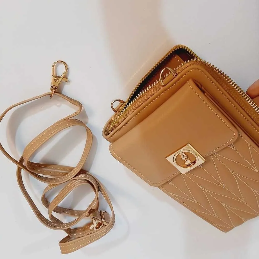 2 in 1 Wallet   Crossbody Bag - Beige - W16