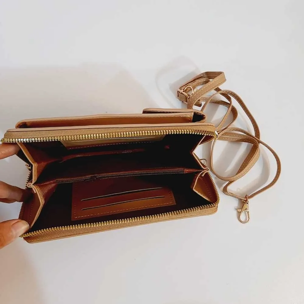 2 in 1 Wallet   Crossbody Bag - Beige - W16
