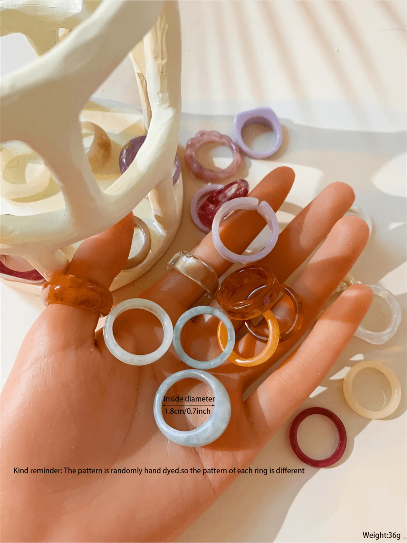 25pcs/set Transparent Resin Ring - Multicolor