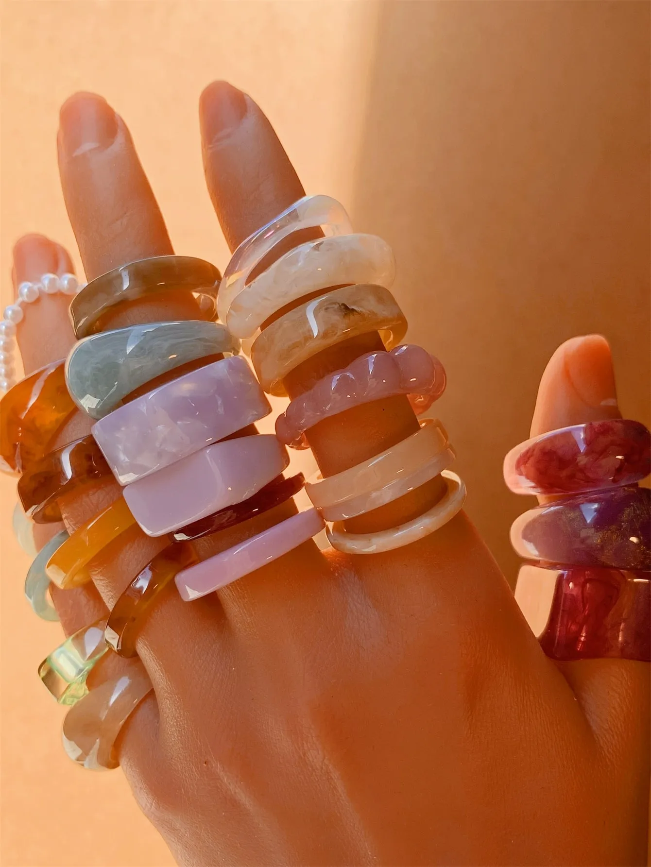 25pcs/set Transparent Resin Ring - Multicolor