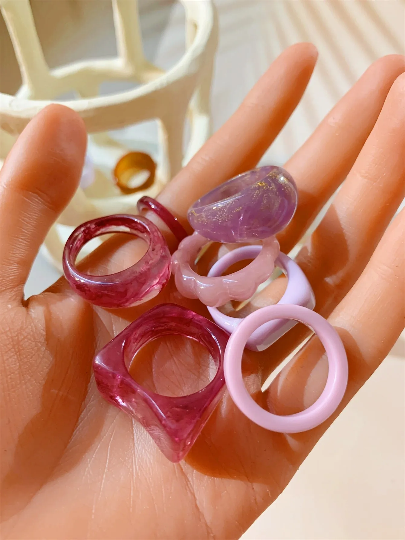 25pcs/set Transparent Resin Ring - Multicolor