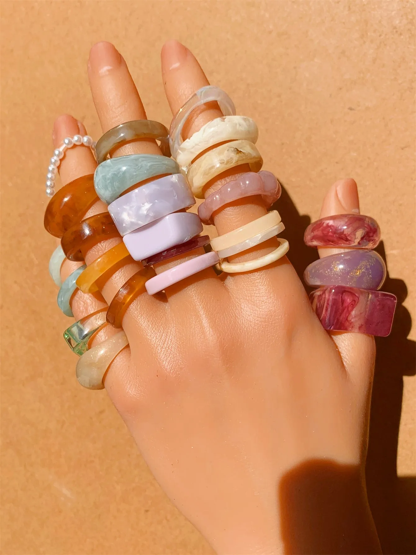 25pcs/set Transparent Resin Ring - Multicolor