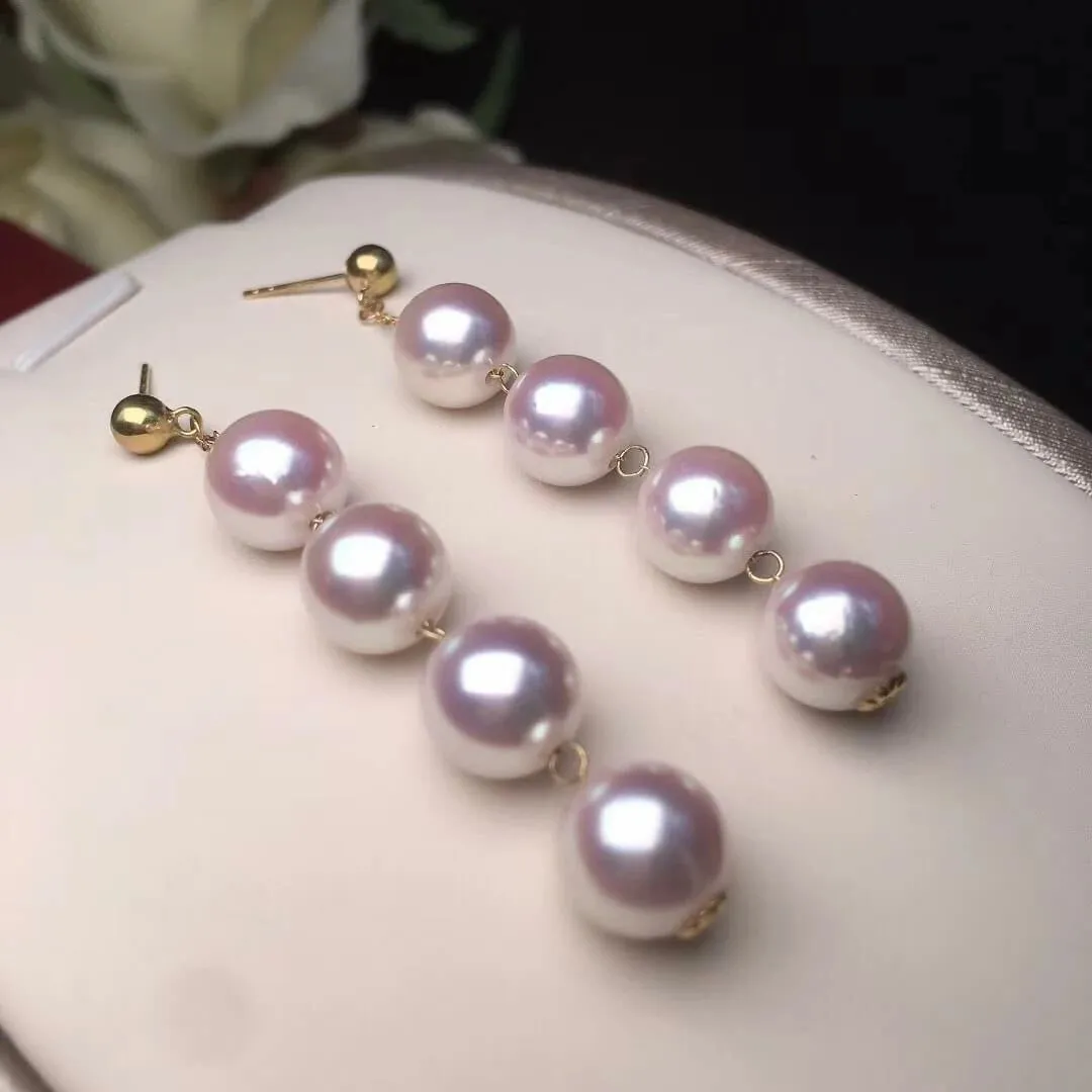 8.0-8.5 mm Cultured White Akoya Pearl Petal Drop Earring in Gold