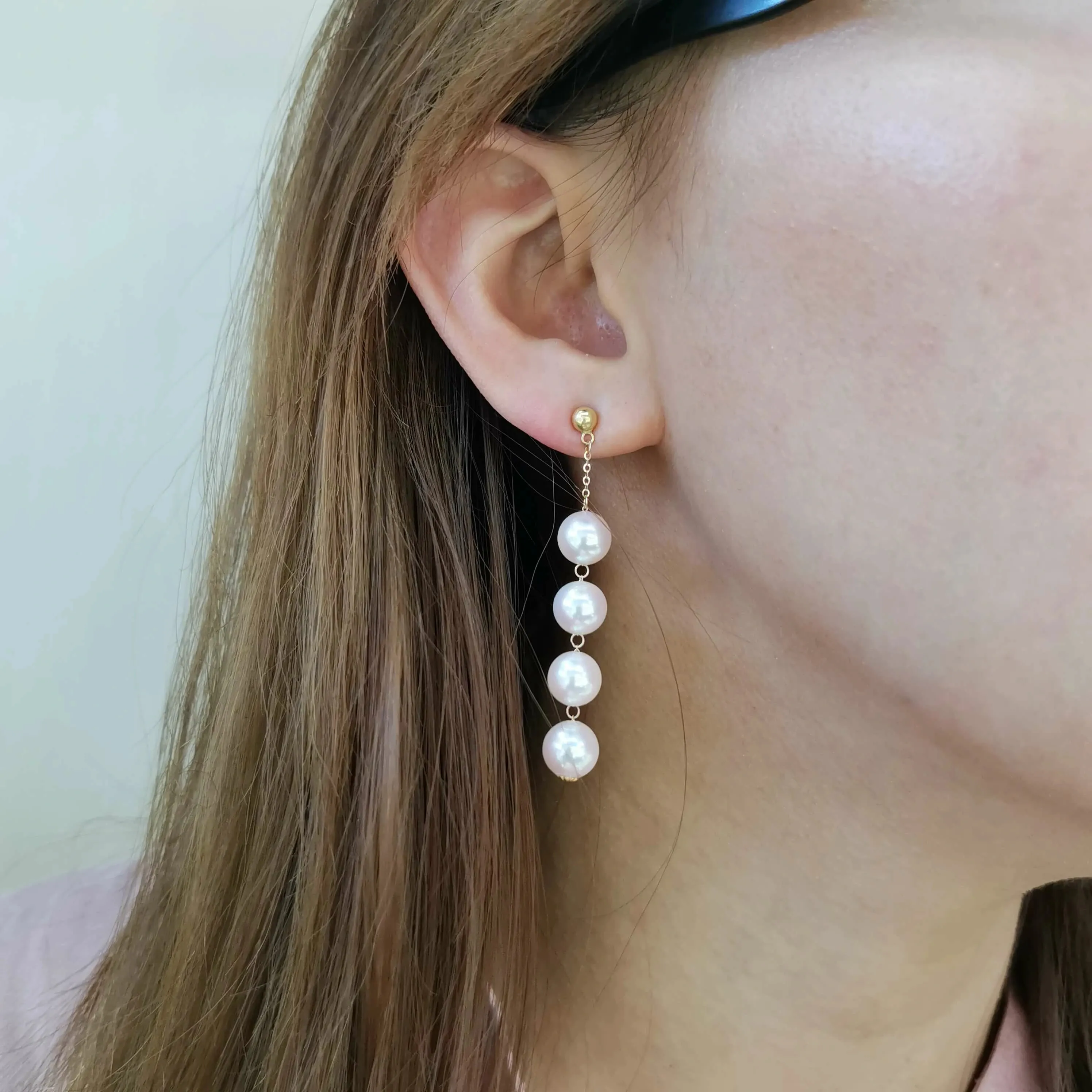 8.0-8.5 mm Cultured White Akoya Pearl Petal Drop Earring in Gold
