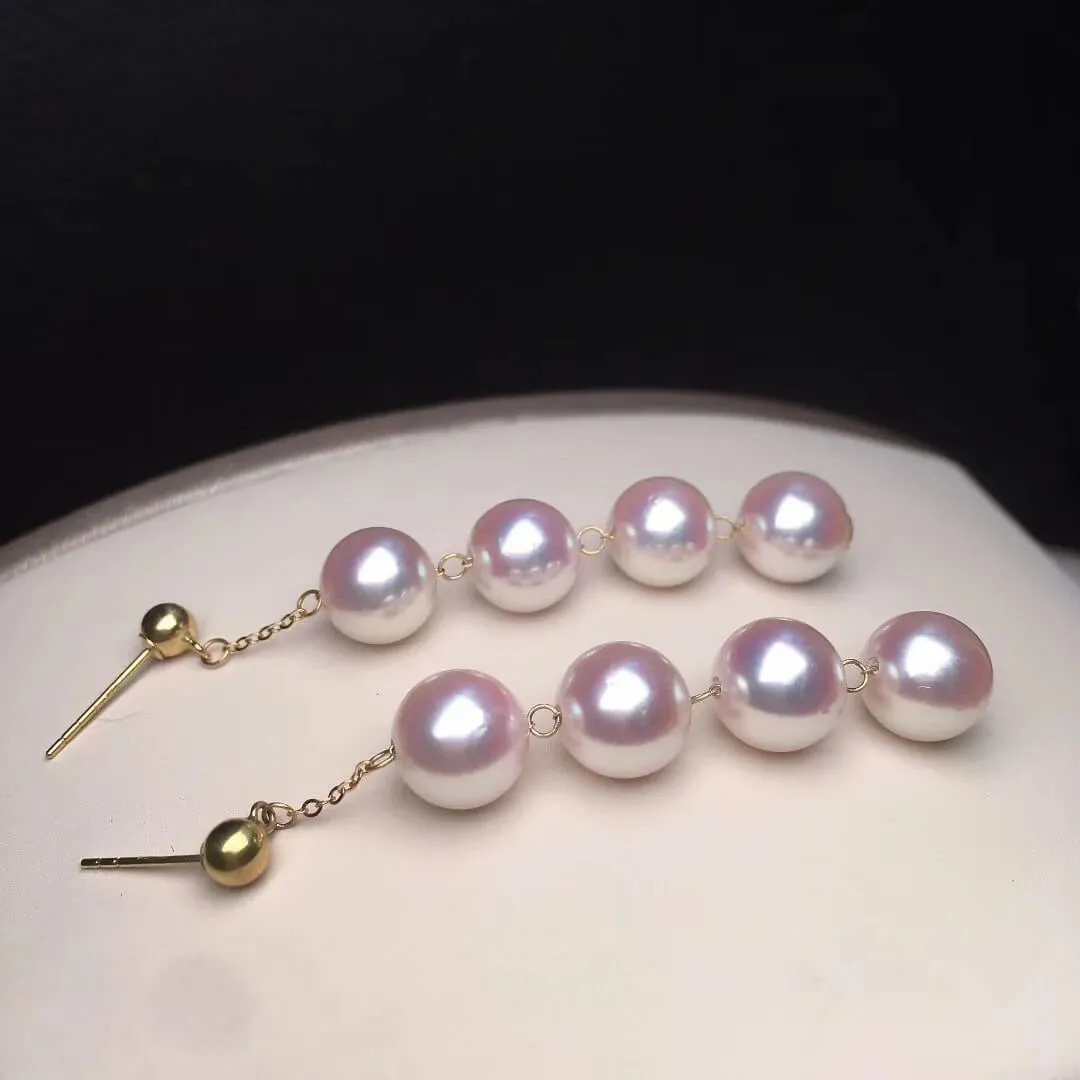 8.0-8.5 mm Cultured White Akoya Pearl Petal Drop Earring in Gold