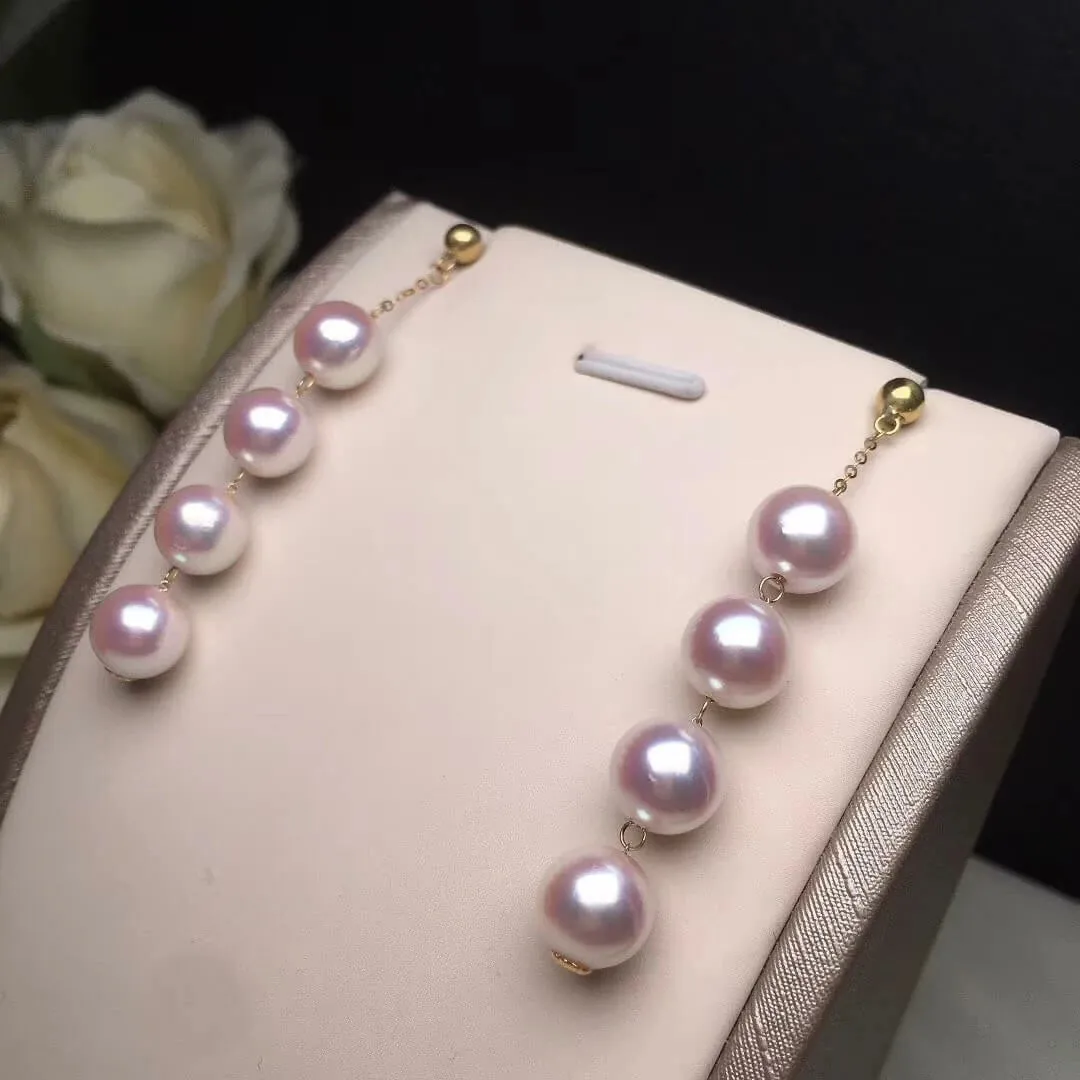 8.0-8.5 mm Cultured White Akoya Pearl Petal Drop Earring in Gold