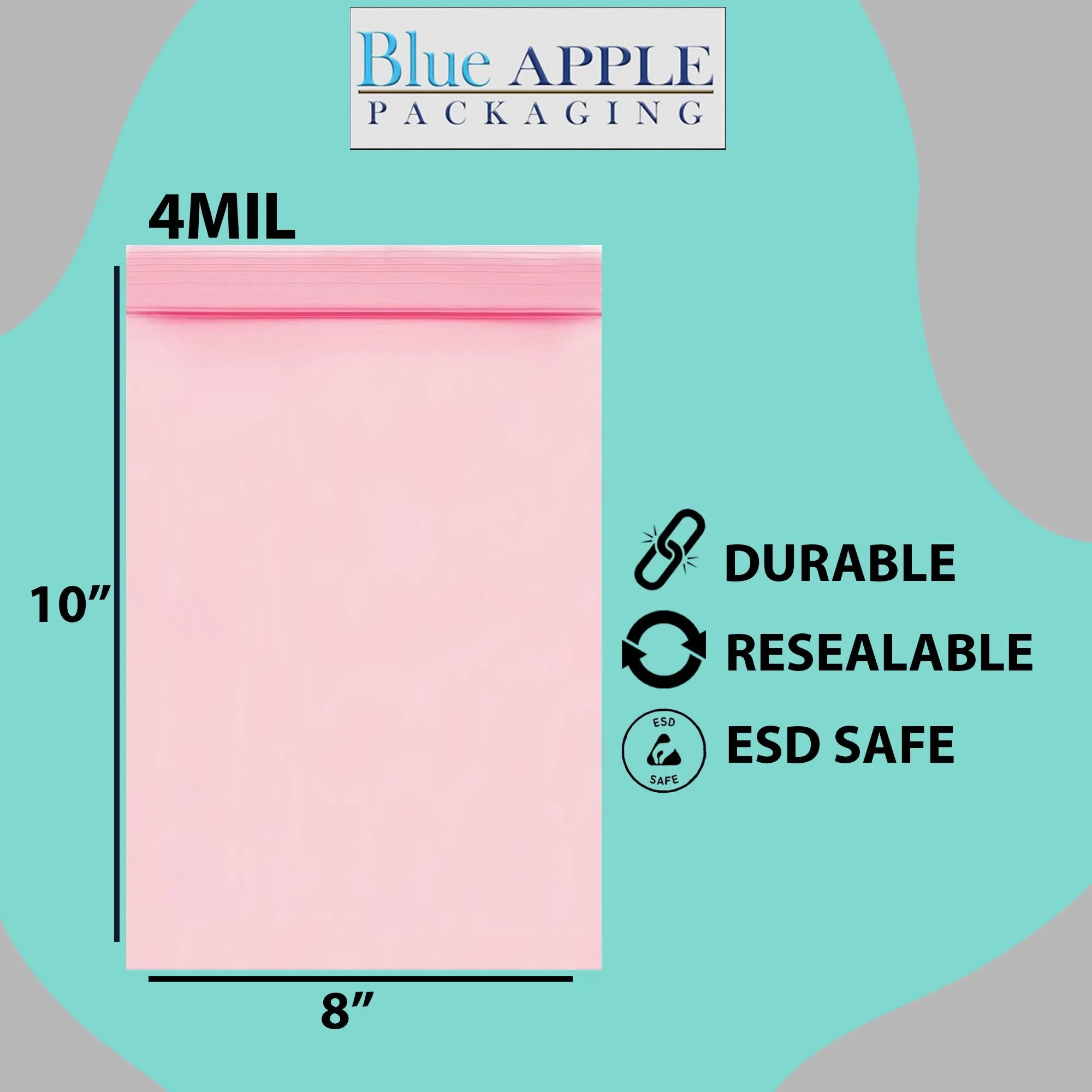 8X10 inches Pink Anti Static Zip Lock Bags 4 Mil
