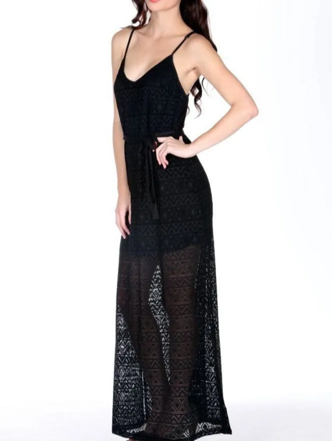 After Dark Maxi Dress With Self Tie Belt