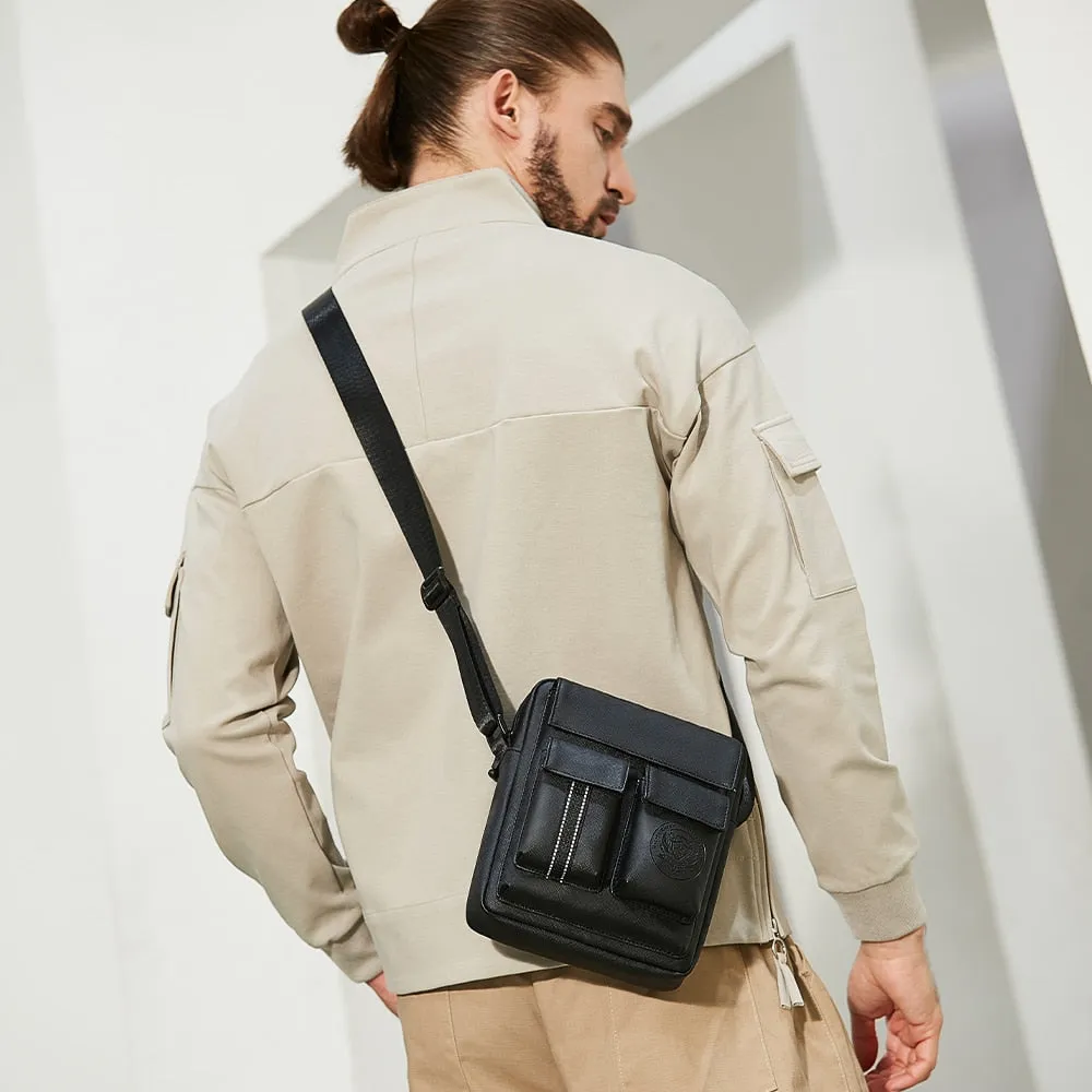 All Black Casual Crossbody Bag Small Messenger Bag Shoulder Bag for Men