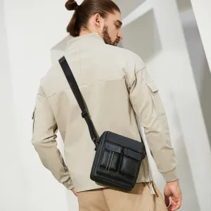 All Black Casual Crossbody Bag Small Messenger Bag Shoulder Bag for Men