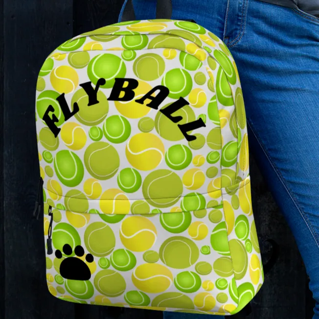 Allover Tennis Balls & Flyball & Paw Dog Backpack-Lt. Grey