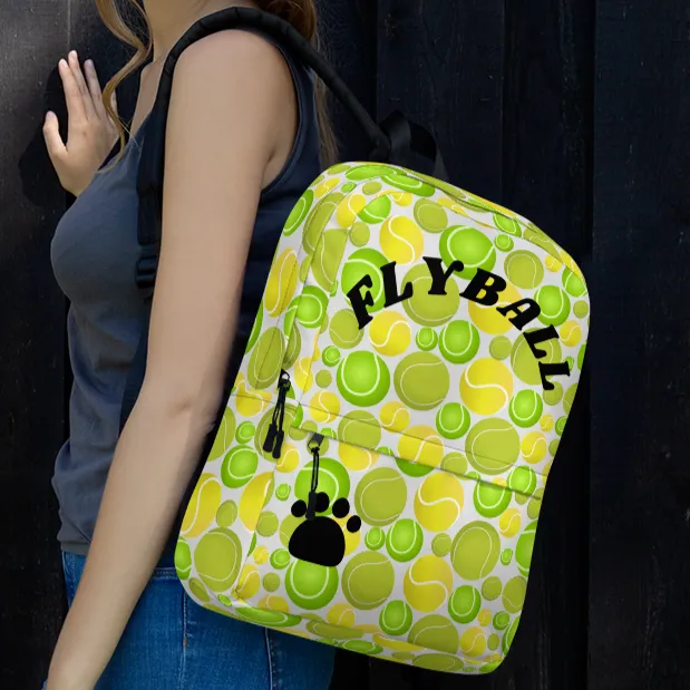 Allover Tennis Balls & Flyball & Paw Dog Backpack-Lt. Grey