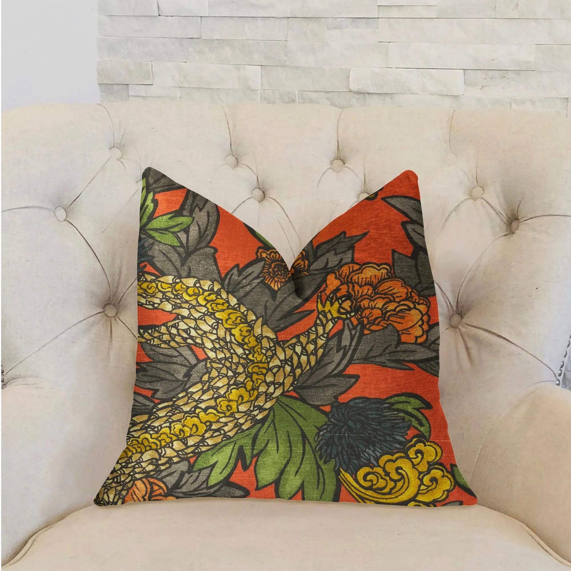 Amaryllis Dragon Multicolor Luxury Throw Pillow