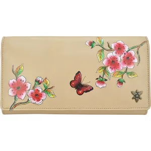 Anuschka Three Fold Wallet Flower Garden Almond Leather