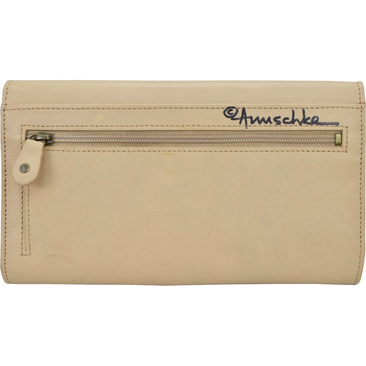 Anuschka Three Fold Wallet Flower Garden Almond Leather