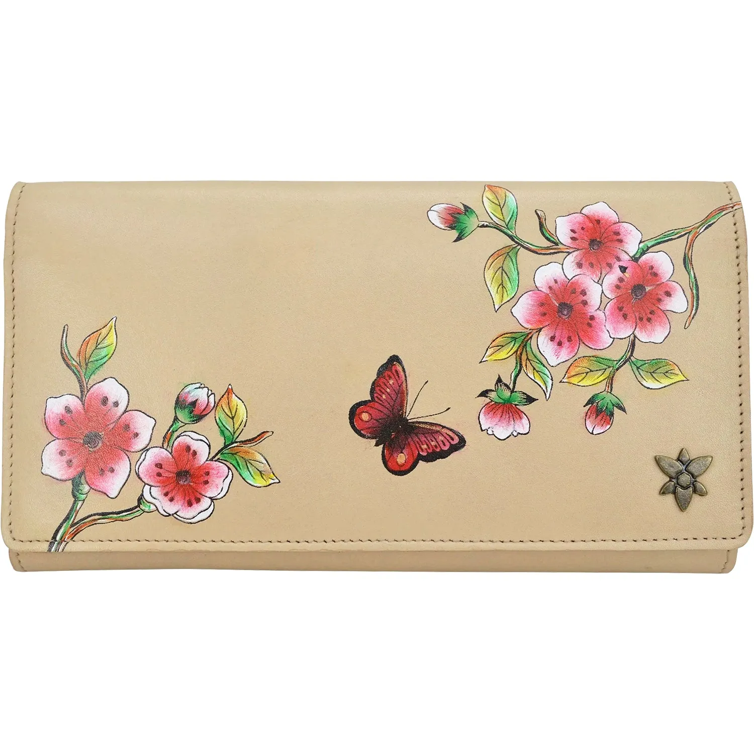 Anuschka Three Fold Wallet Flower Garden Almond Leather