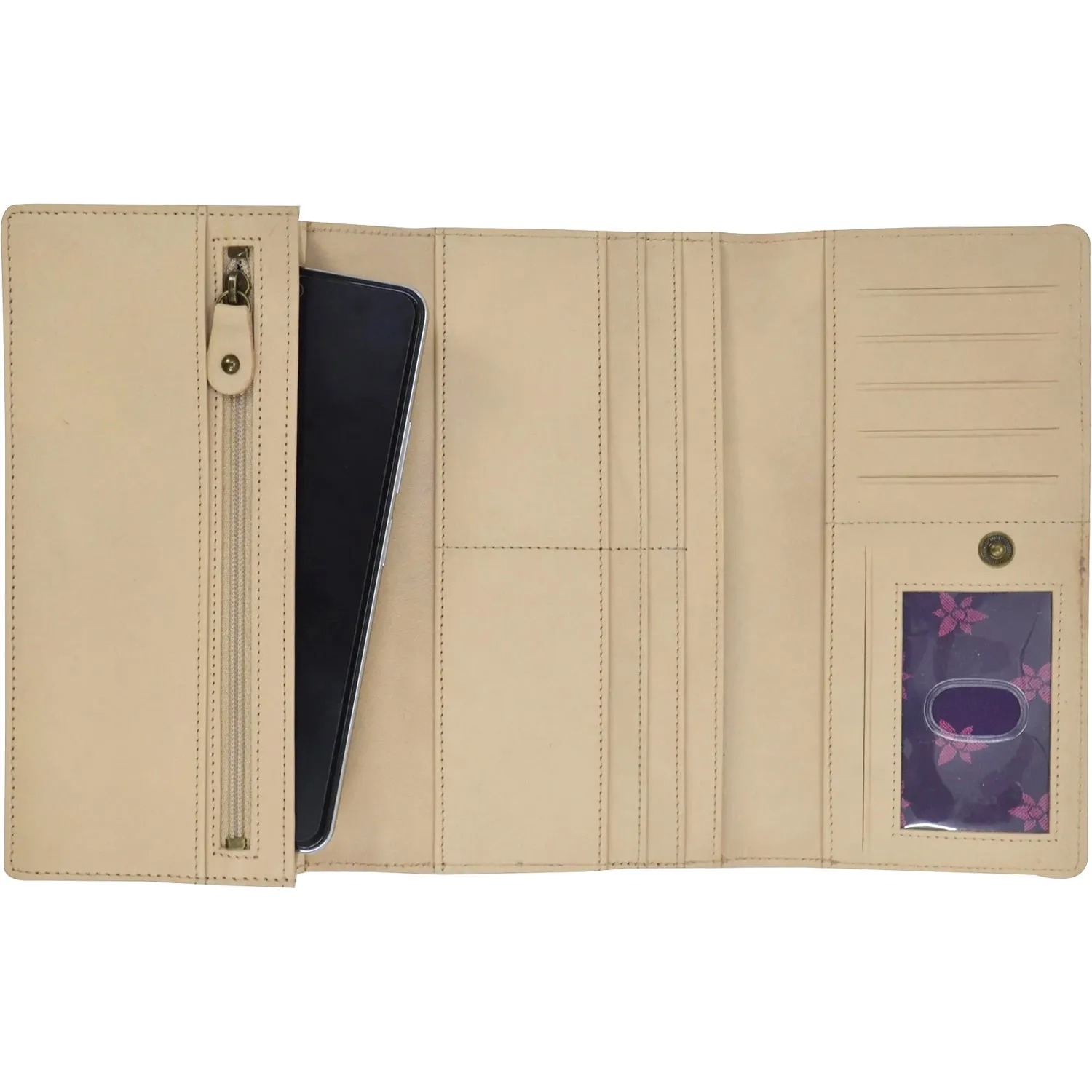 Anuschka Three Fold Wallet Flower Garden Almond Leather