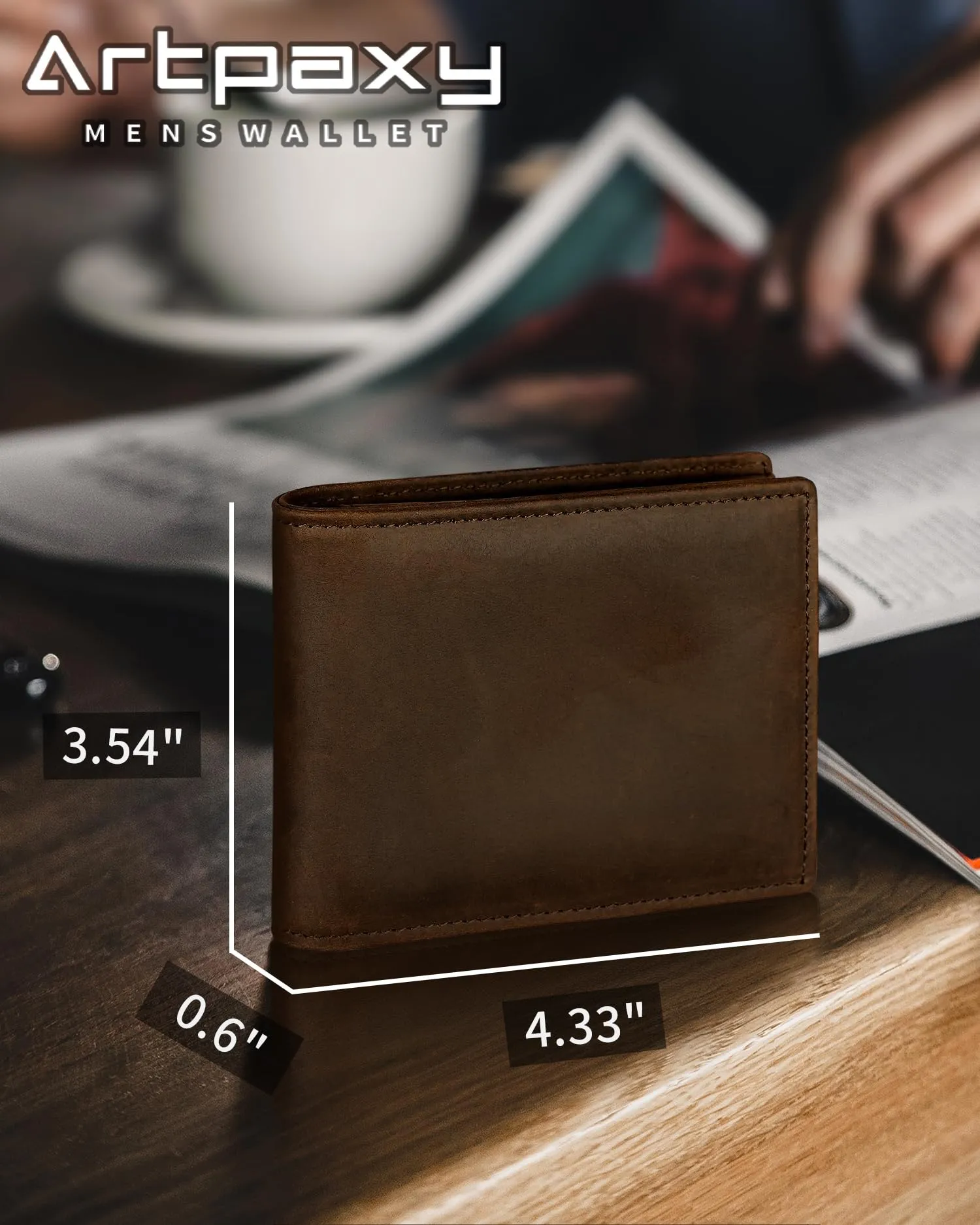 Artpaxy Mens Wallet Bifold Genuine Leather RFID Blocking Wallet for Men, 1 ID Window 13 Card Holders, Gift Box