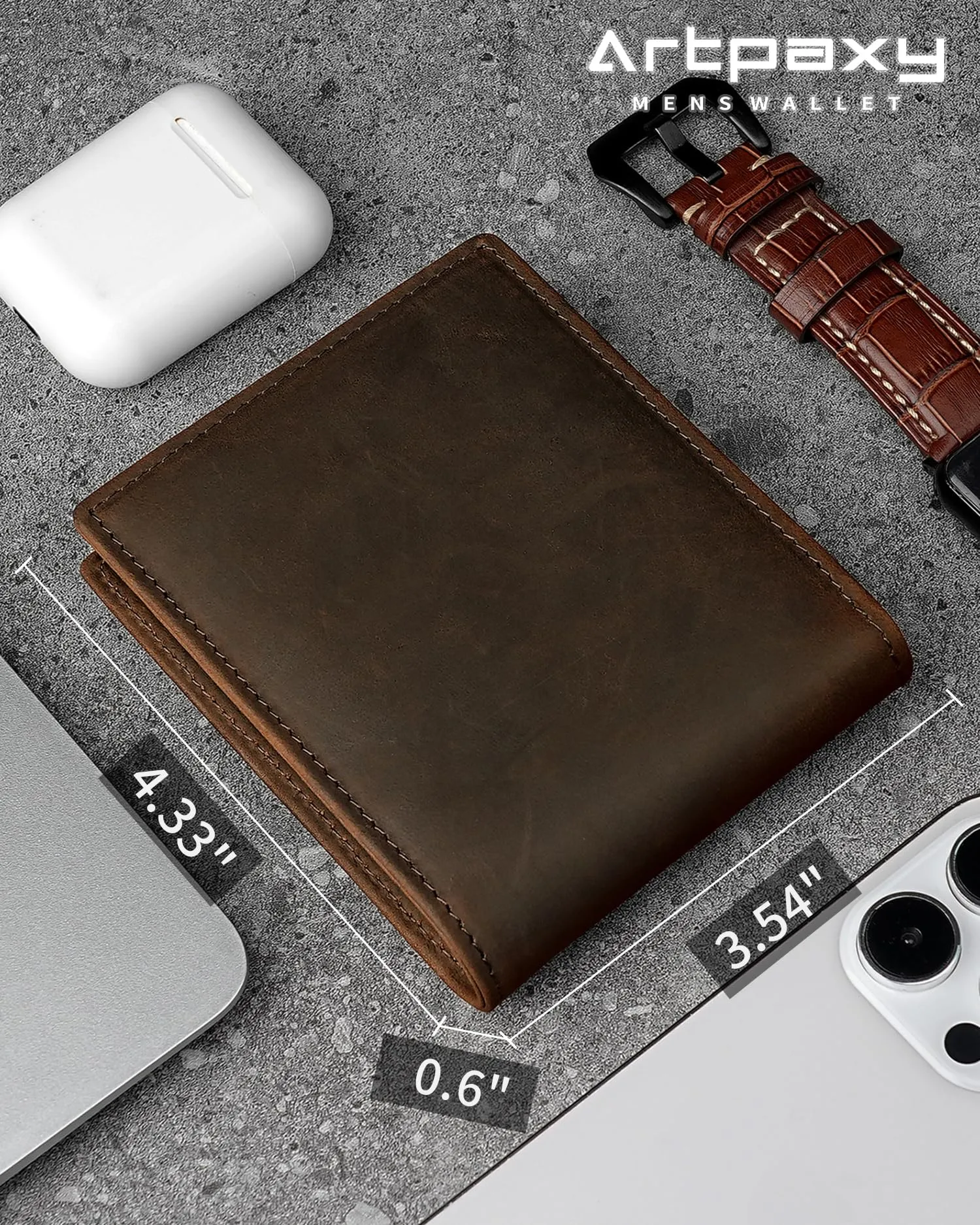 Artpaxy Mens Wallet Bifold Genuine Leather RFID Blocking Wallet for Men, 1 ID Window 13 Card Holders, Gift Box