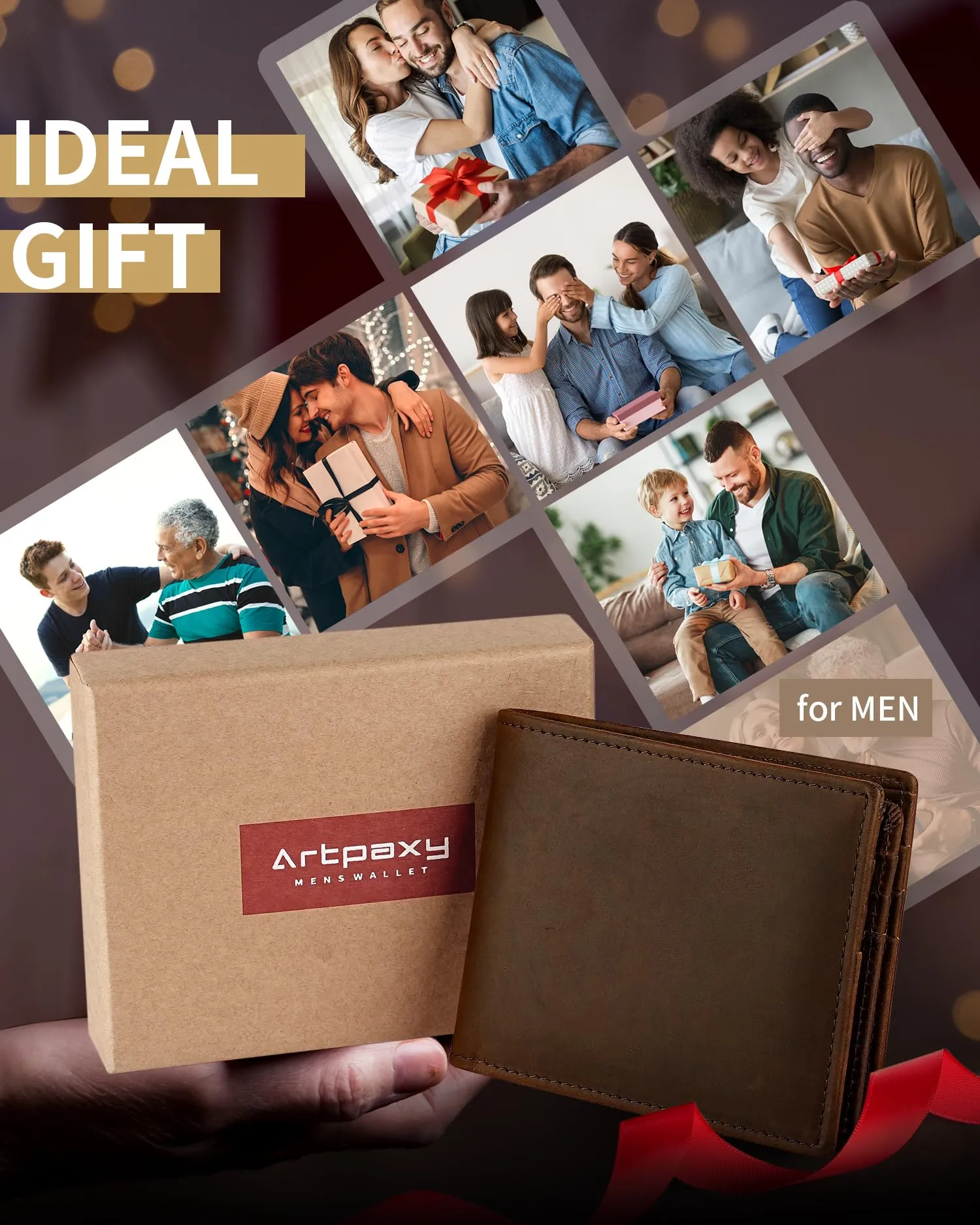 Artpaxy Mens Wallet Bifold Genuine Leather RFID Blocking Wallet for Men, 1 ID Window 13 Card Holders, Gift Box