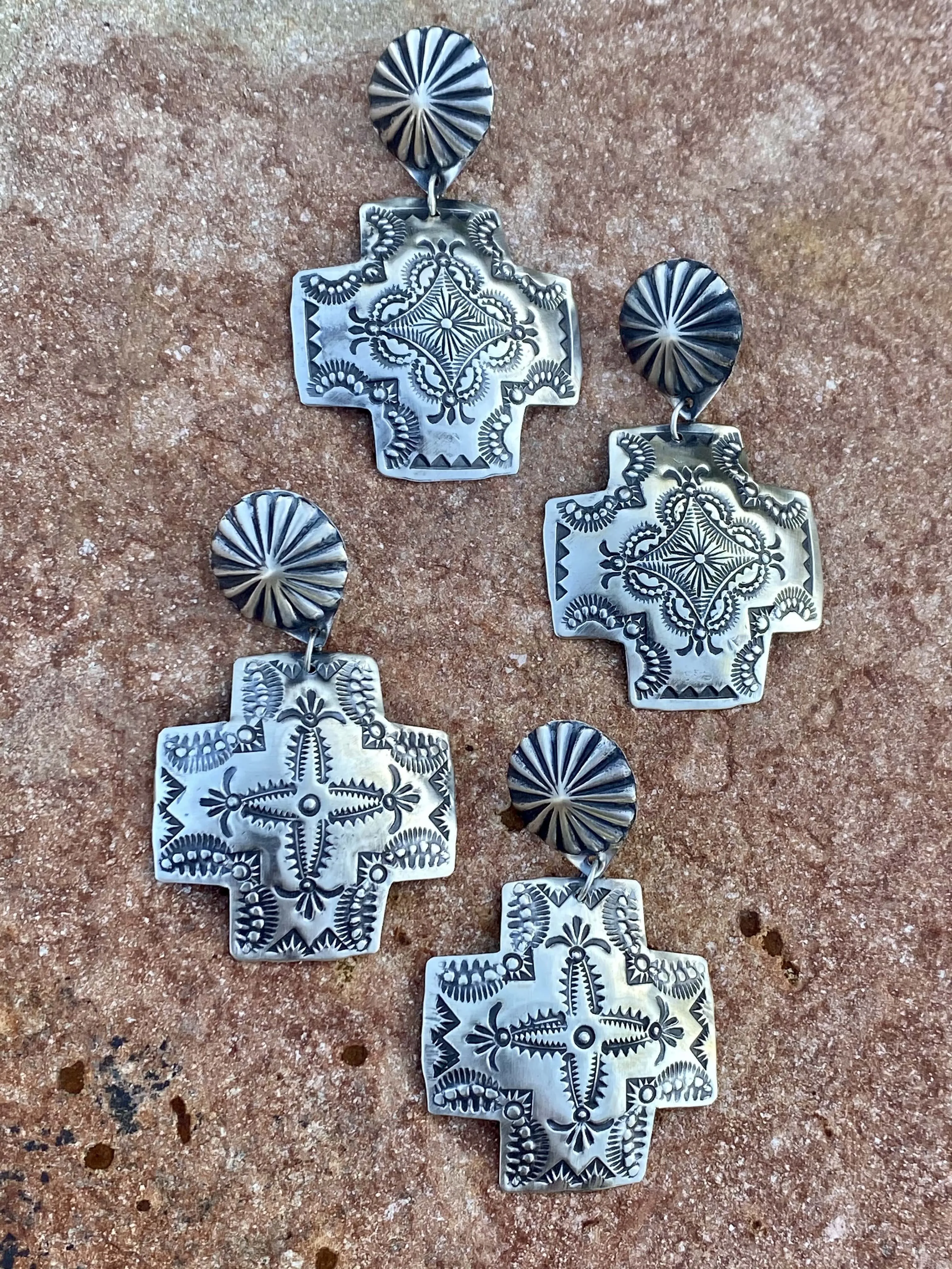 Ashley Sterling Concho Cross Earrings