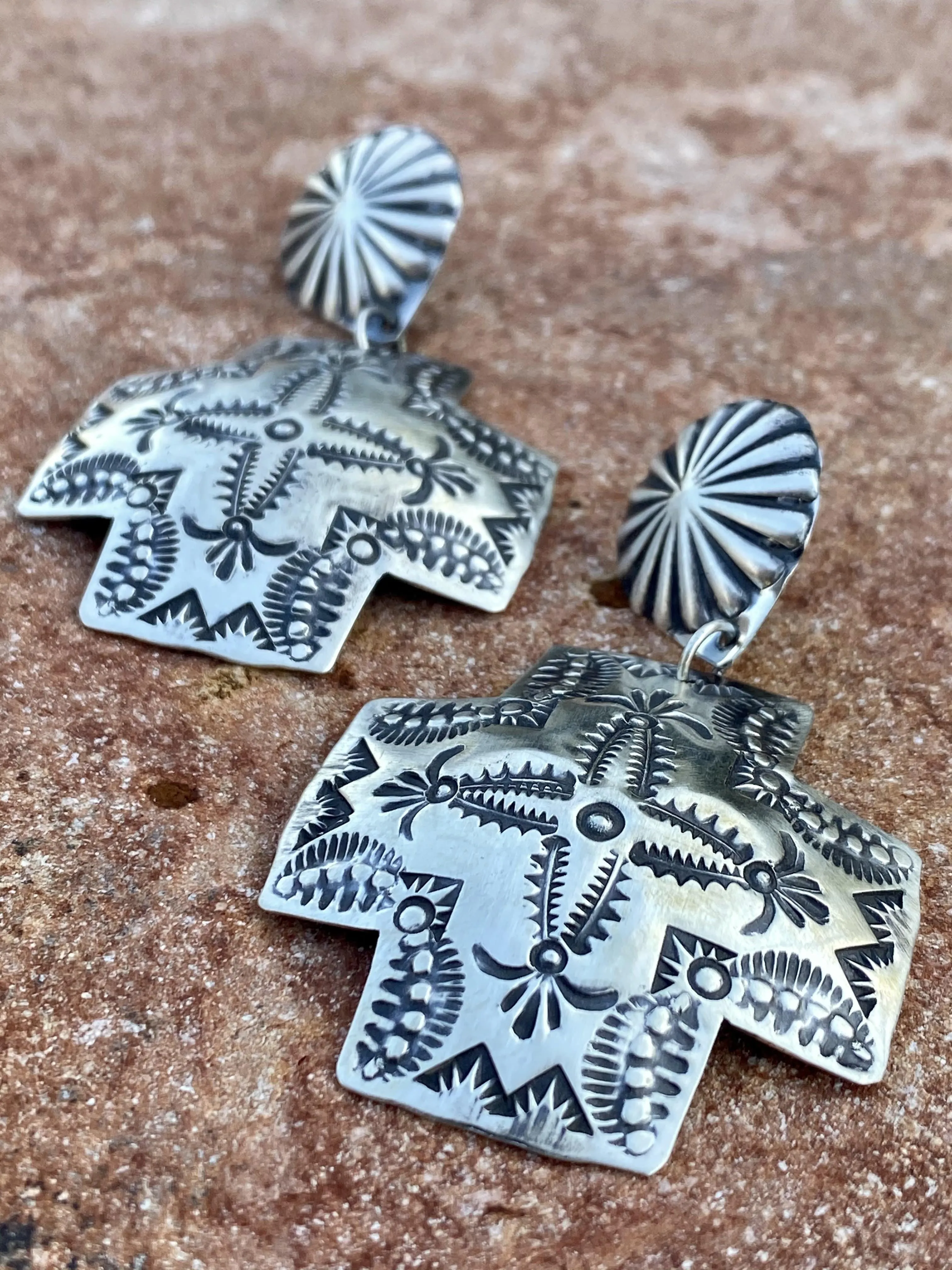 Ashley Sterling Concho Cross Earrings