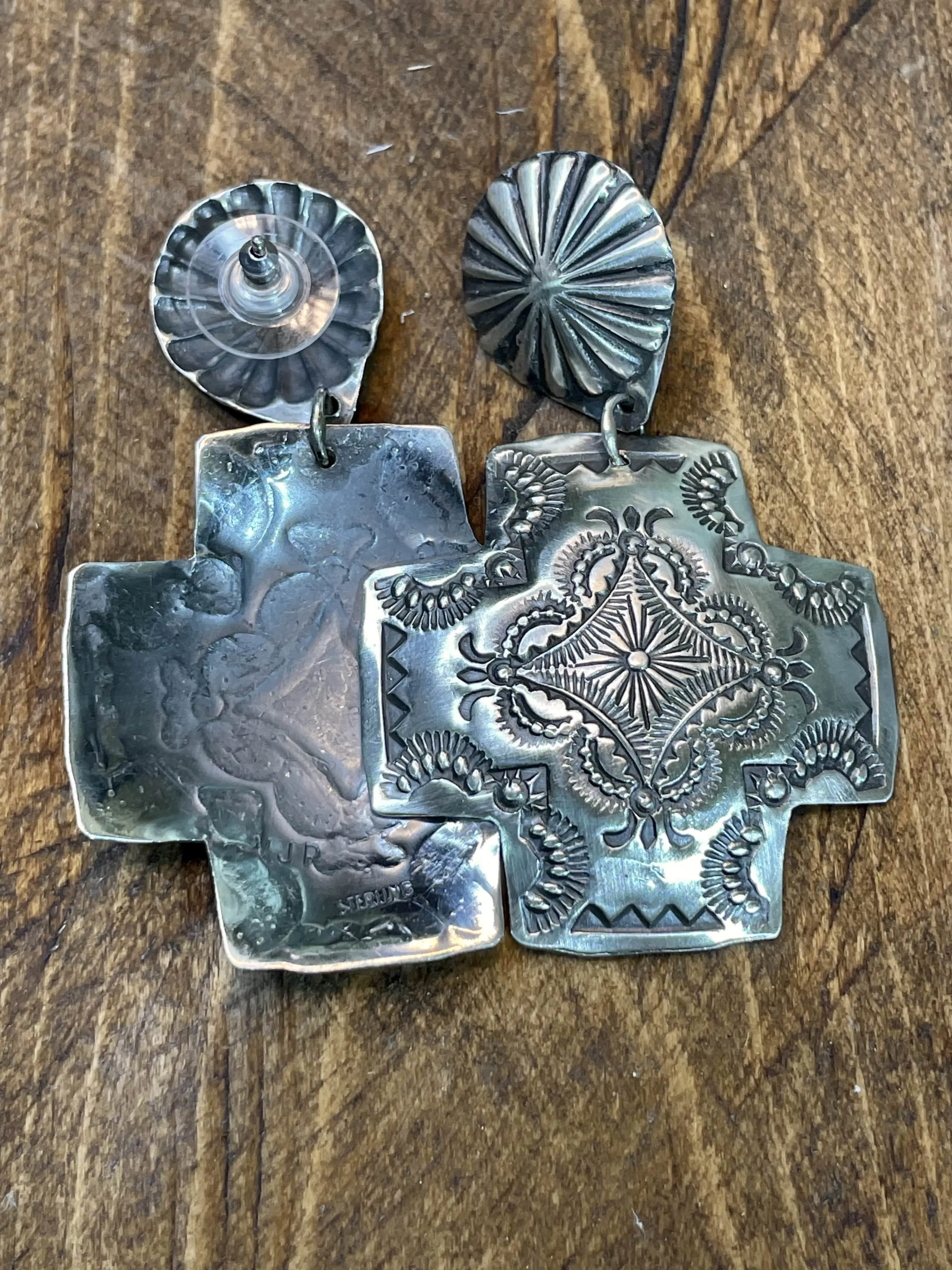 Ashley Sterling Concho Cross Earrings