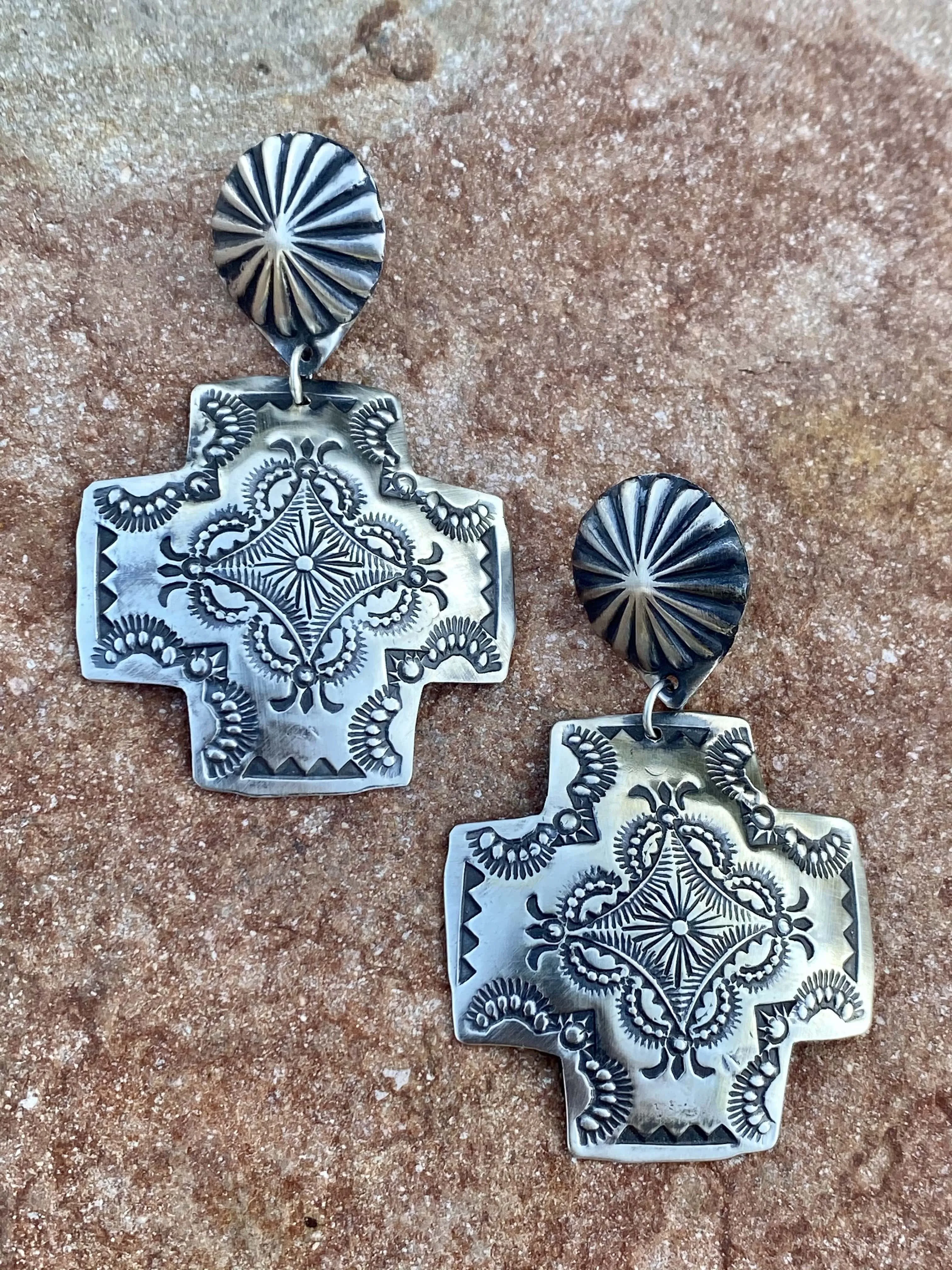 Ashley Sterling Concho Cross Earrings
