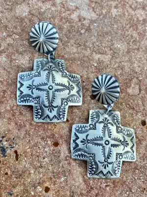 Ashley Sterling Concho Cross Earrings