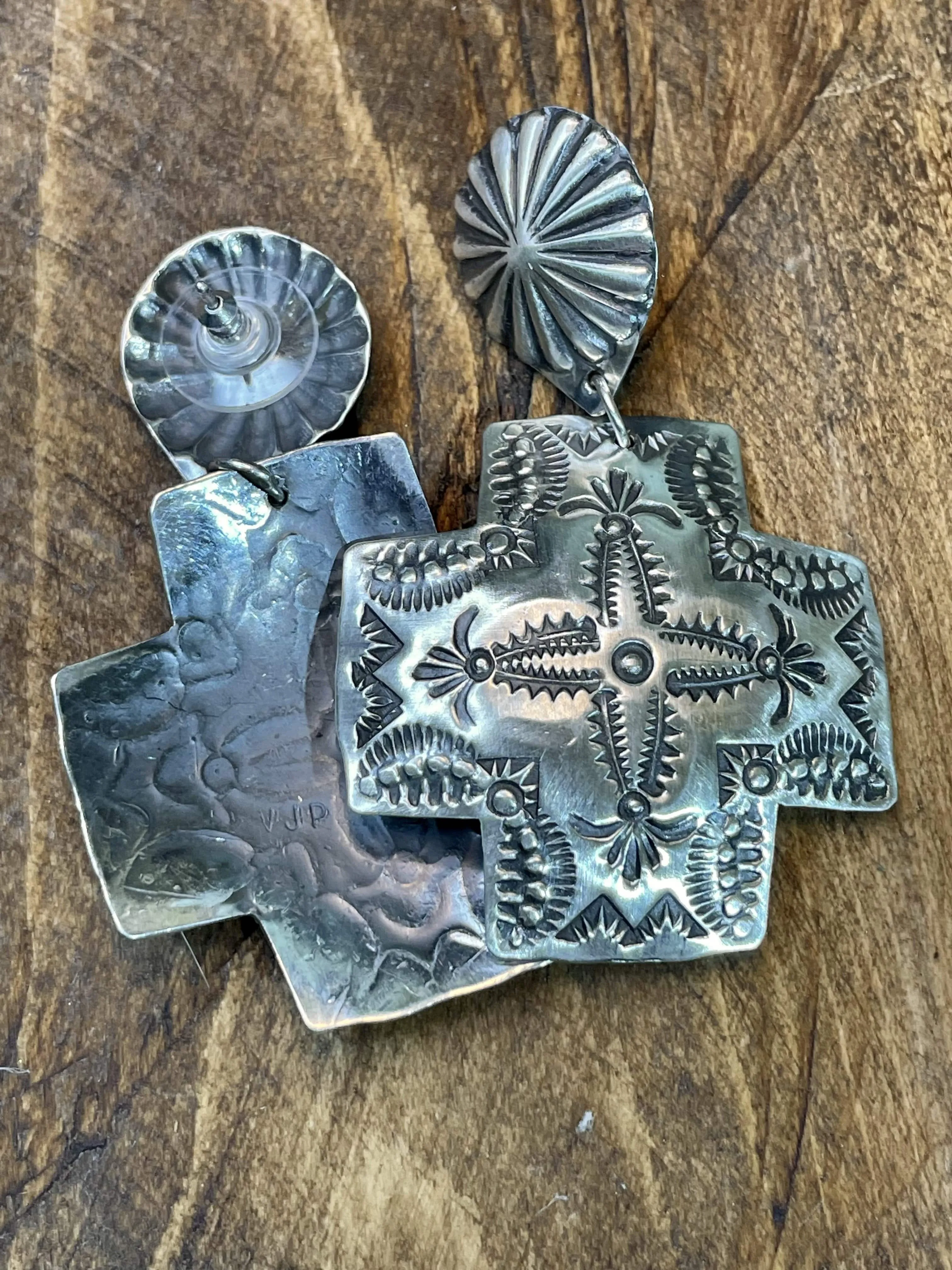 Ashley Sterling Concho Cross Earrings