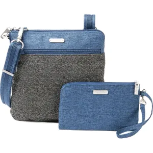 Baggallini Anti-Theft Slim Crossbody Steel Blue Fabric