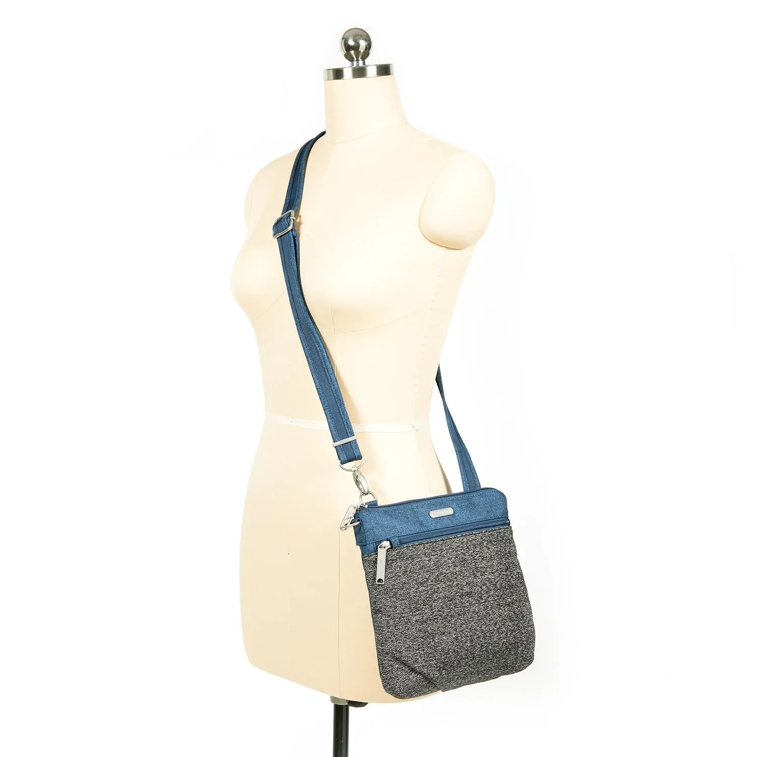 Baggallini Anti-Theft Slim Crossbody Steel Blue Fabric