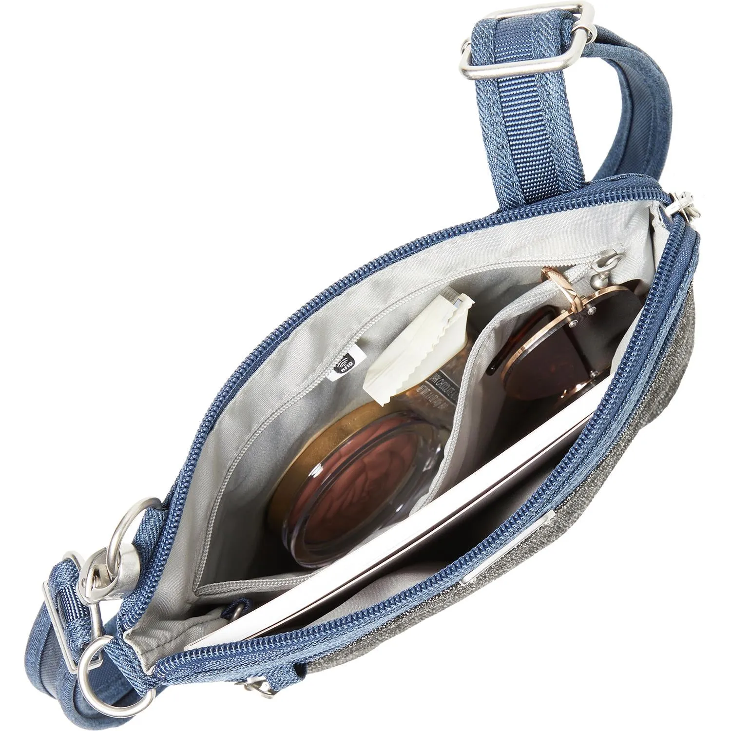 Baggallini Anti-Theft Slim Crossbody Steel Blue Fabric
