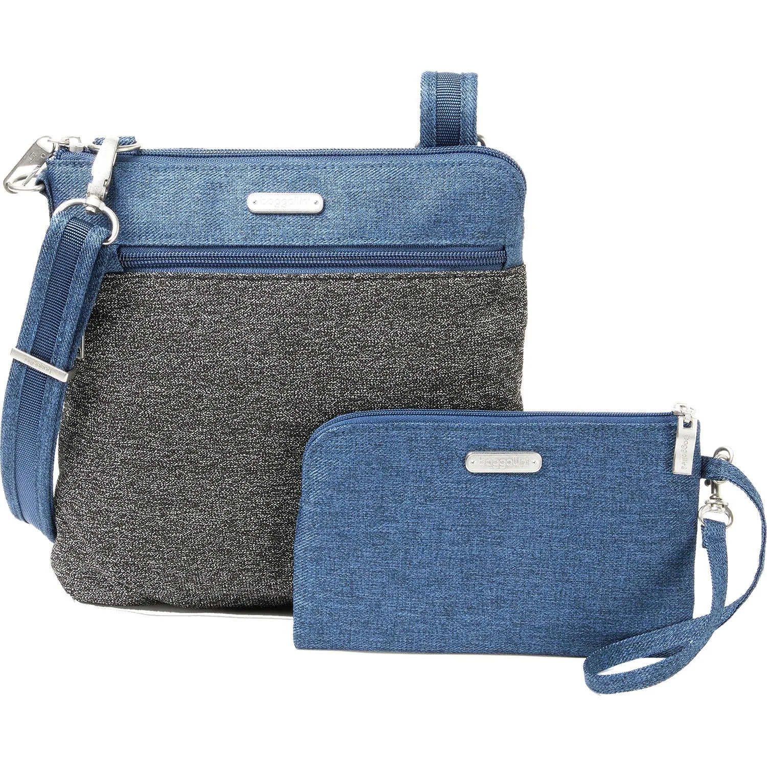 Baggallini Anti-Theft Slim Crossbody Steel Blue Fabric