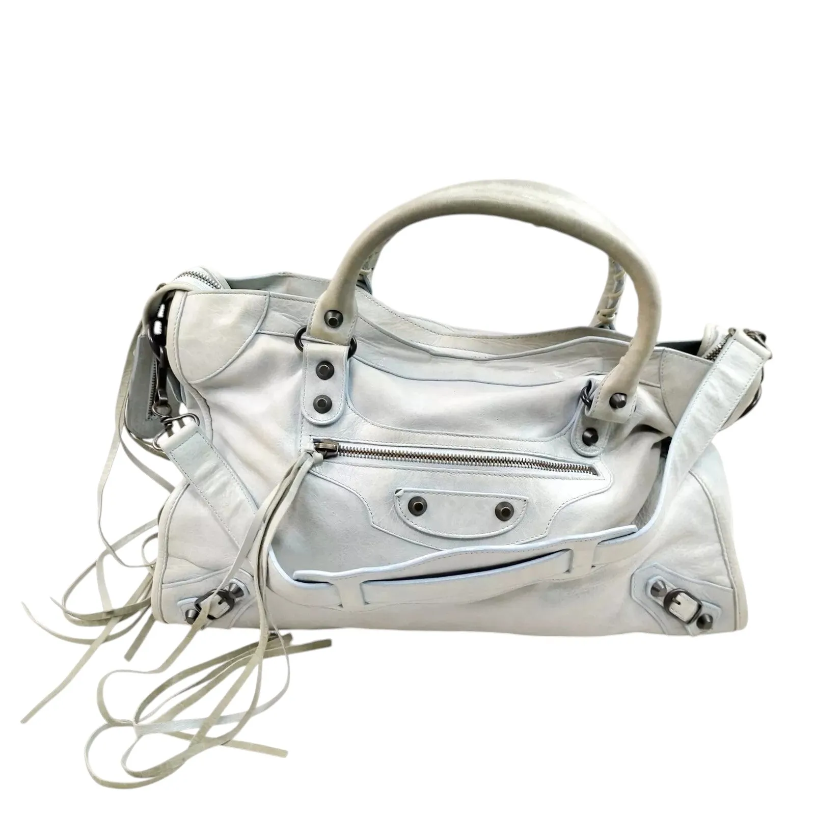 Balenciaga Light Blue Stud Tassel City Bag